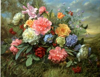 Floral, beautiful classical still life of flowers.082